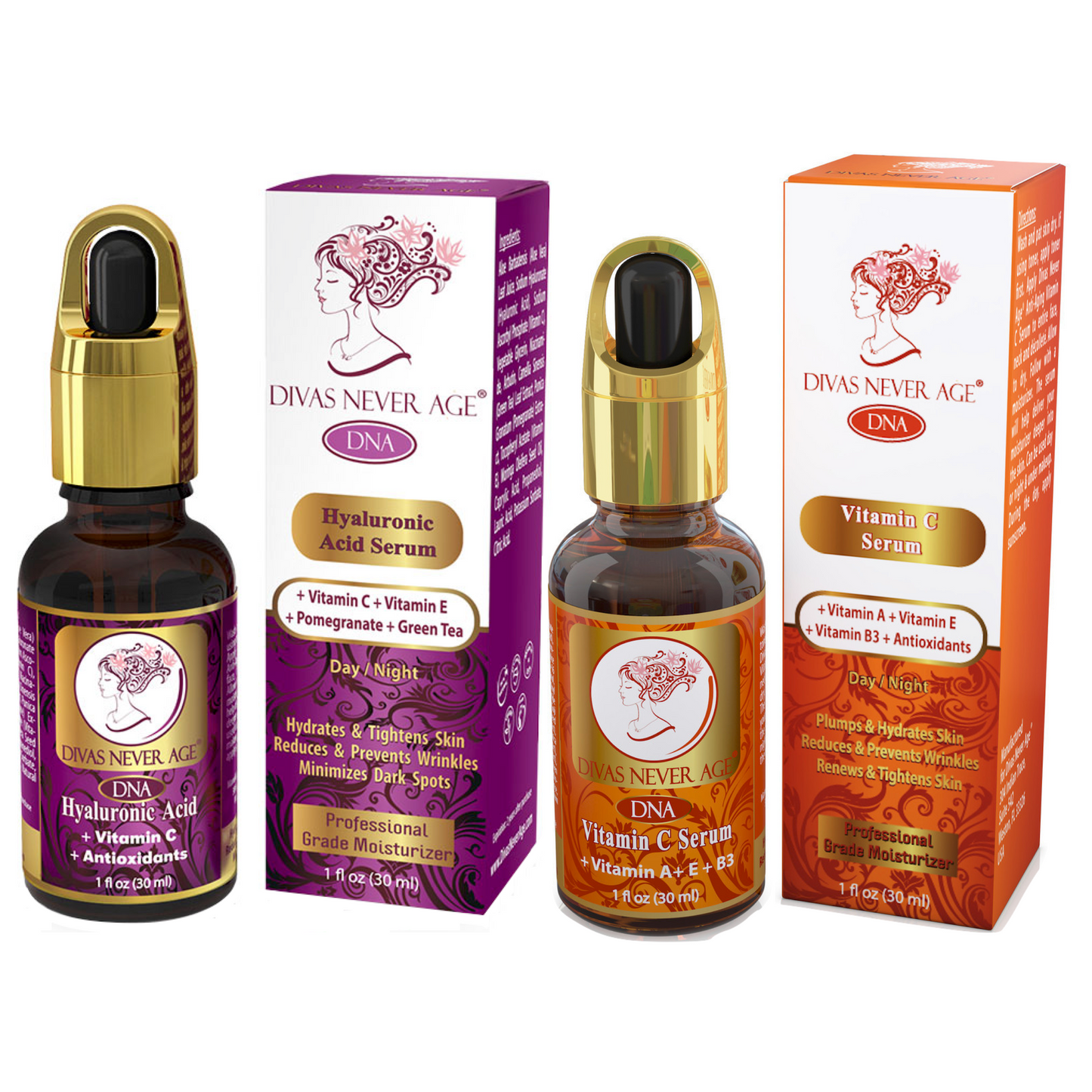 Divas Never Age serums are professional moisturizers, dermatologist recommended and certified.